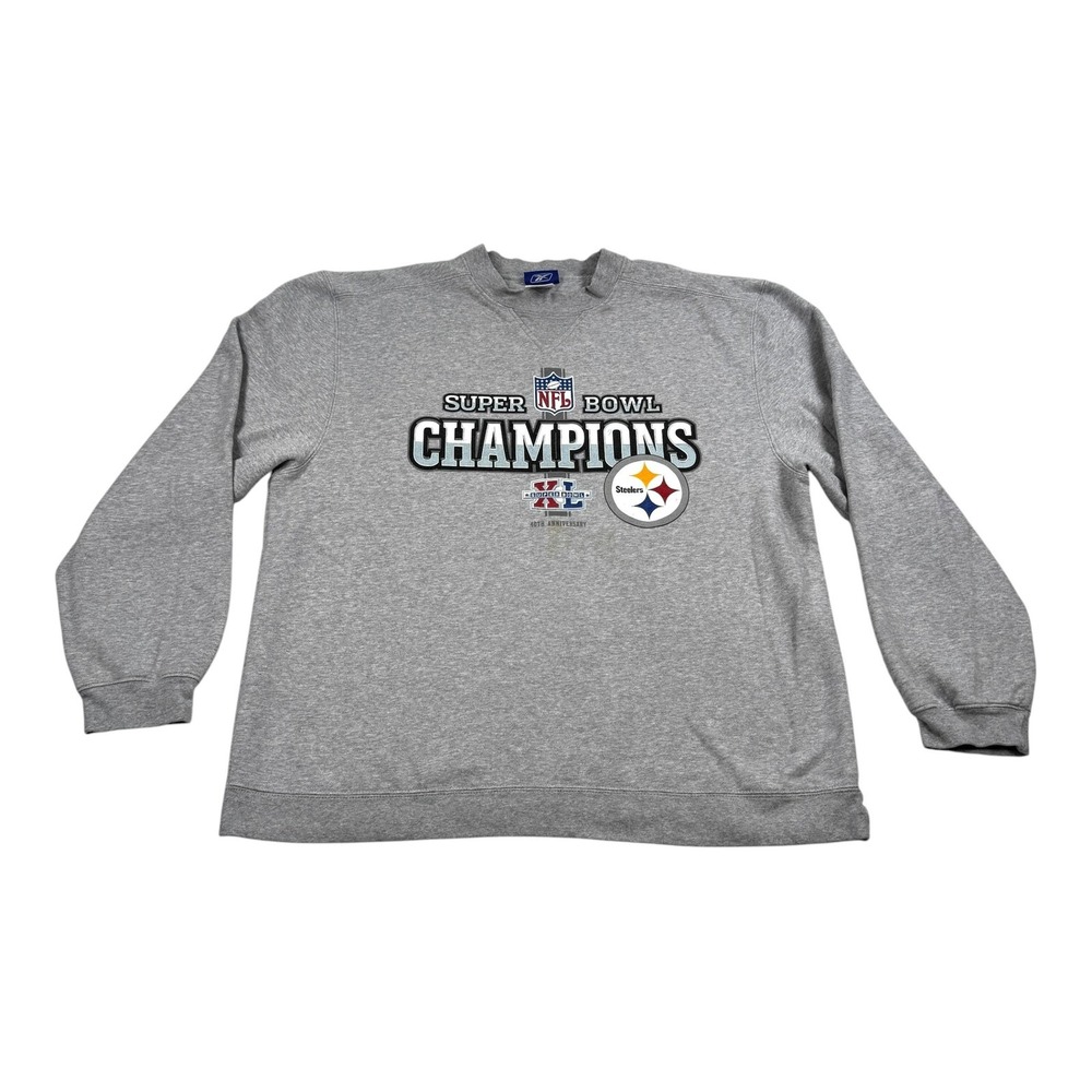 Pittsburgh Steelers Super Bowl XL Champions Sweatshirt Mens L Gray NFL Reebok